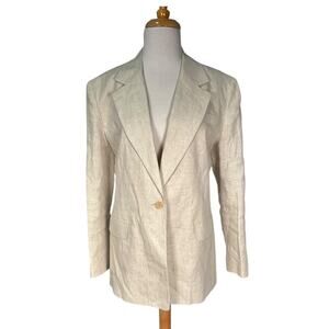 Talbots Petites Irish Linen Blazer Jacket Beige Classic Tailored Size 12P